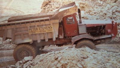 A dump truck from Peter Stevens Dumptruck Hire Ltd. at Shap quarry